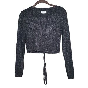 Wolfe The Label Sparkle Glitter Cropped Long Sleeve Sweater Wrap Around